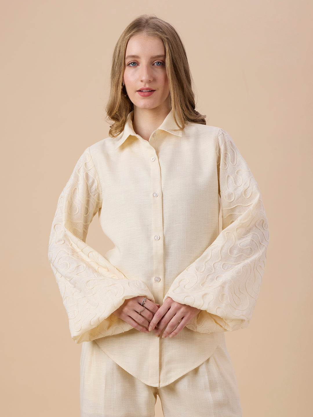CLARA IN EMBROIDERED BALLOON SLEEVES SHIRT CREAM