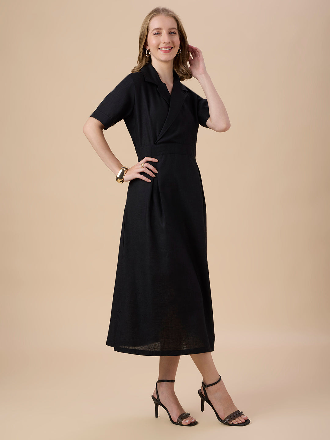 AUDREY IN BLACK COLLARED LONG DRESS