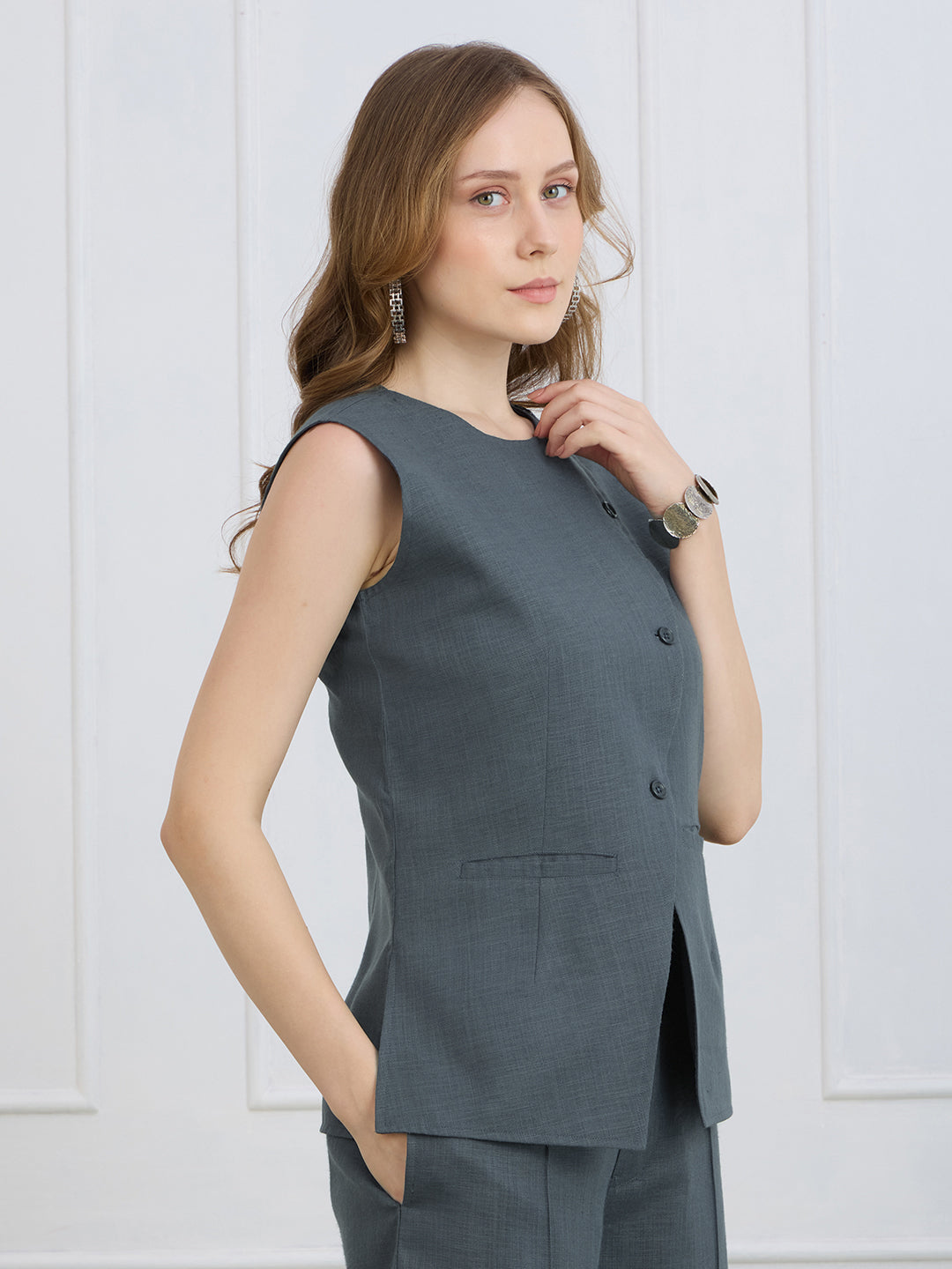SASHA IN GREY WAISTCOAT