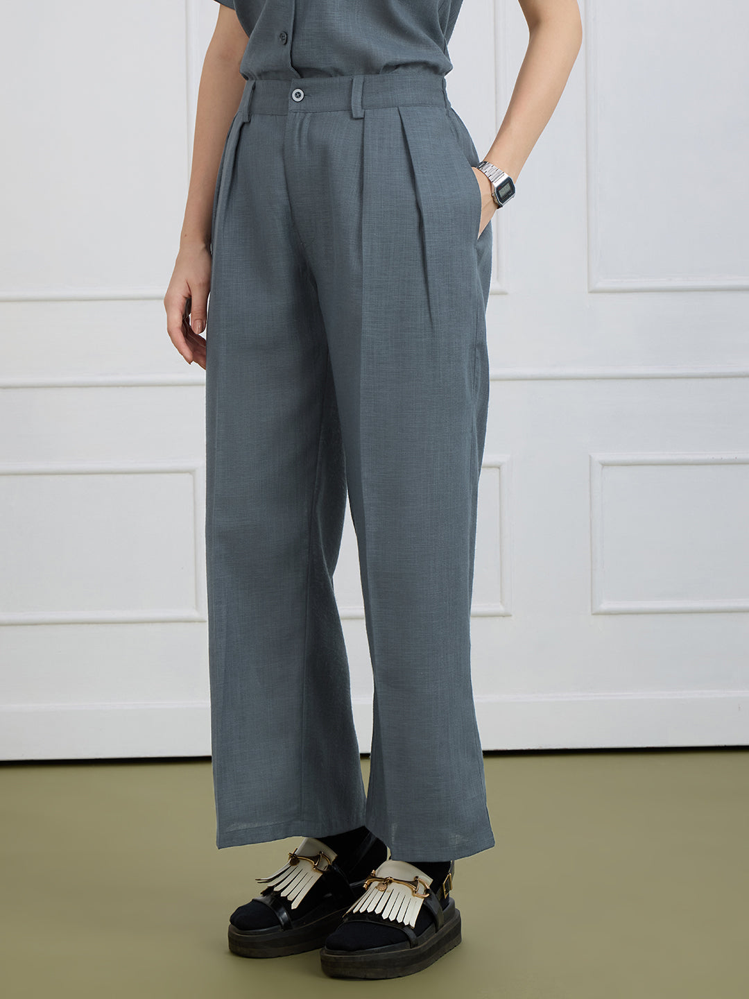 ALICE IN TWIN PLEATED GREY TROUSERS