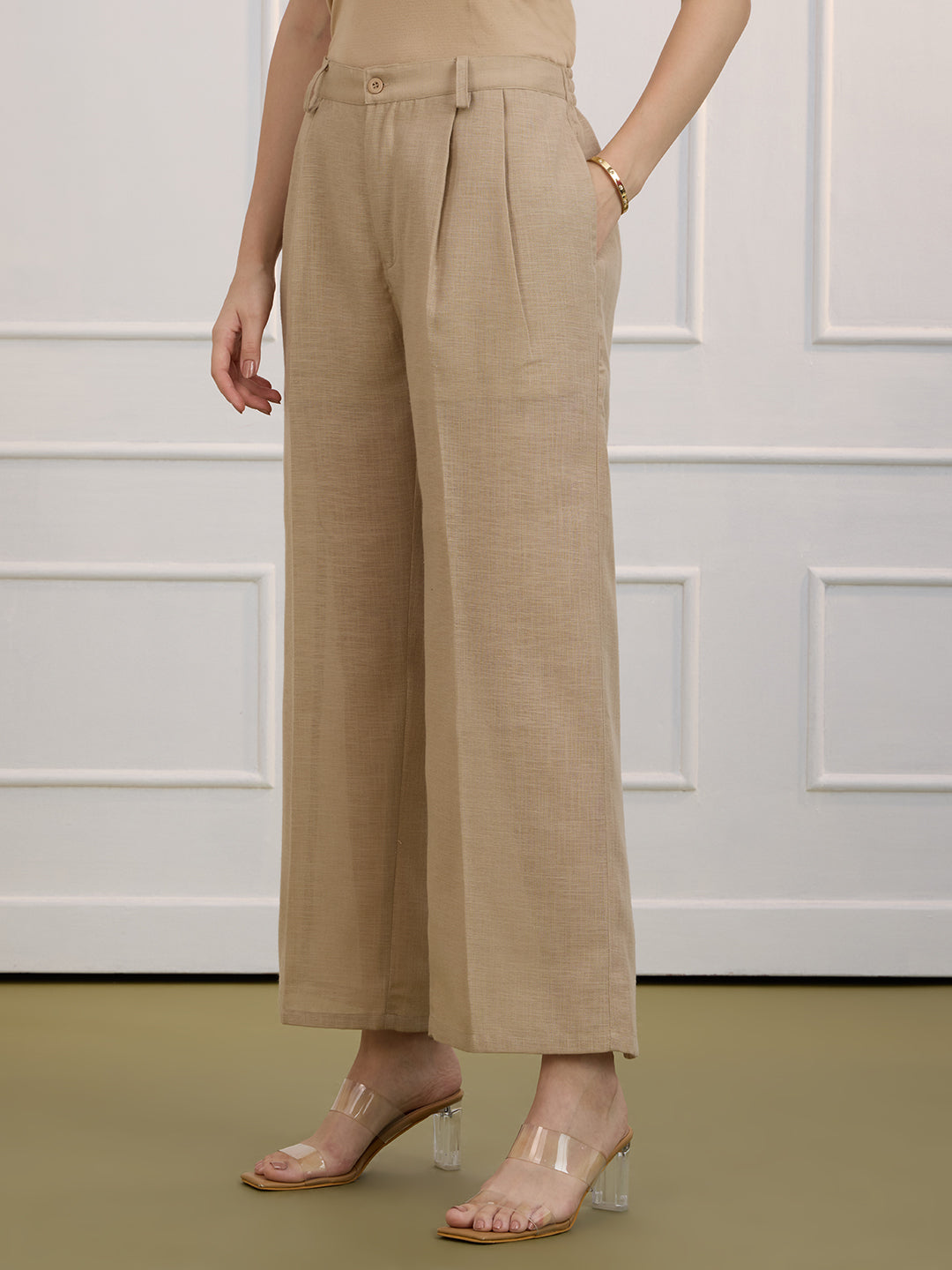 ALICE IN TWIN PLEATED BEIGE TROUSERS