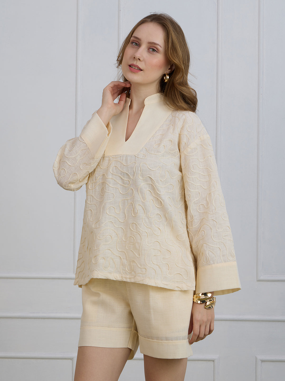 PAIGE IN CREAM COLOR EMBROIDERED TOP