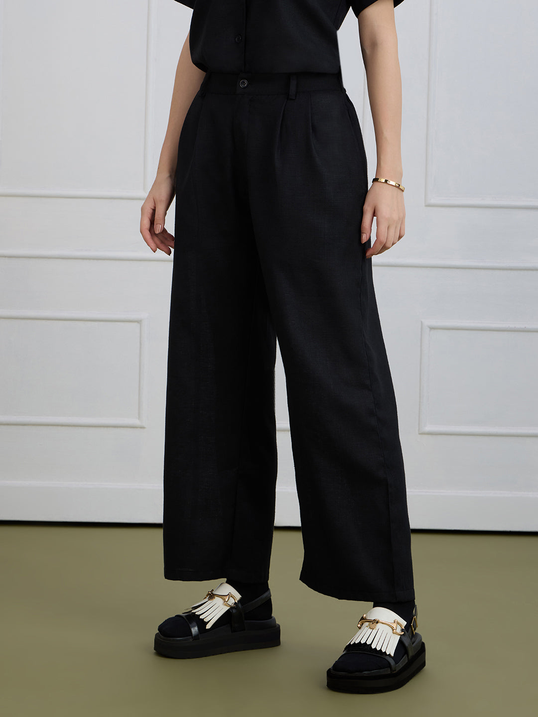 ALICE IN TWIN PLEATED BLACK TROUSERS