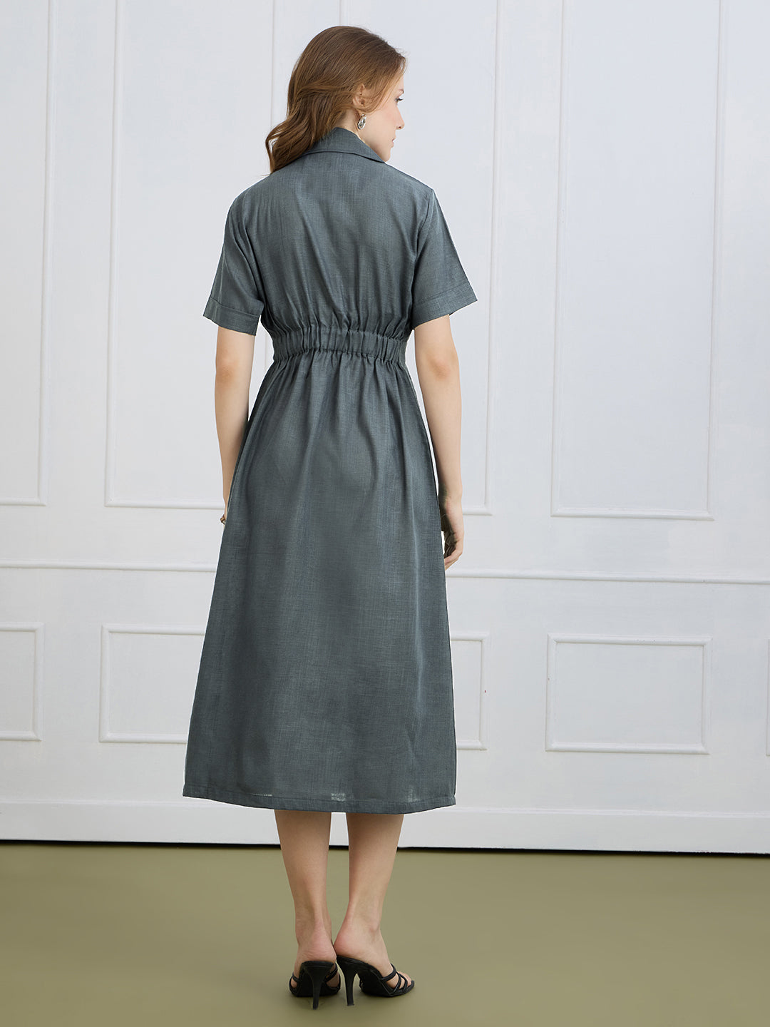 AUDREY IN GREY COLLARED LONG DRESS