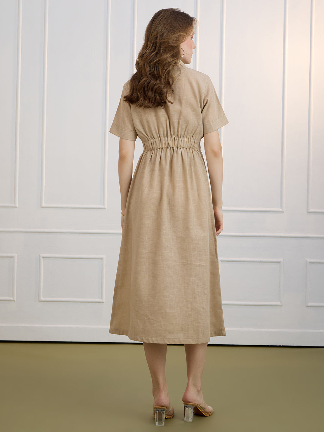 AUDREY IN BEIGE COLLARED LONG DRESS