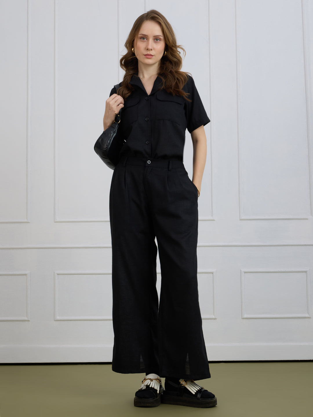 ALICE IN TWIN PLEATED BLACK TROUSERS