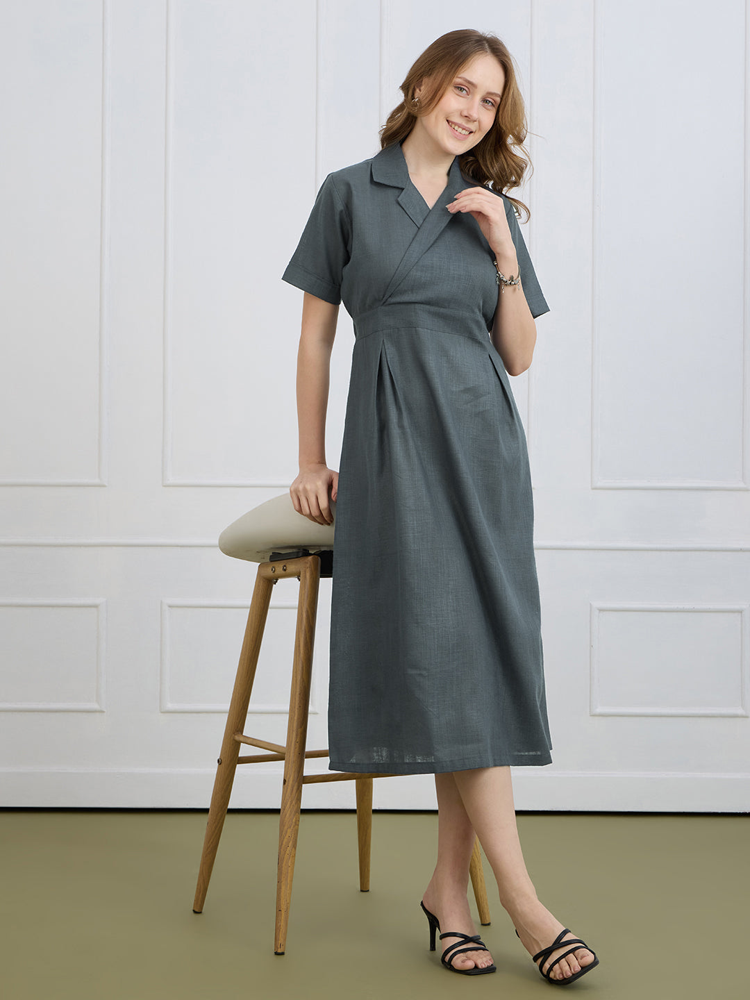 AUDREY IN GREY COLLARED LONG DRESS