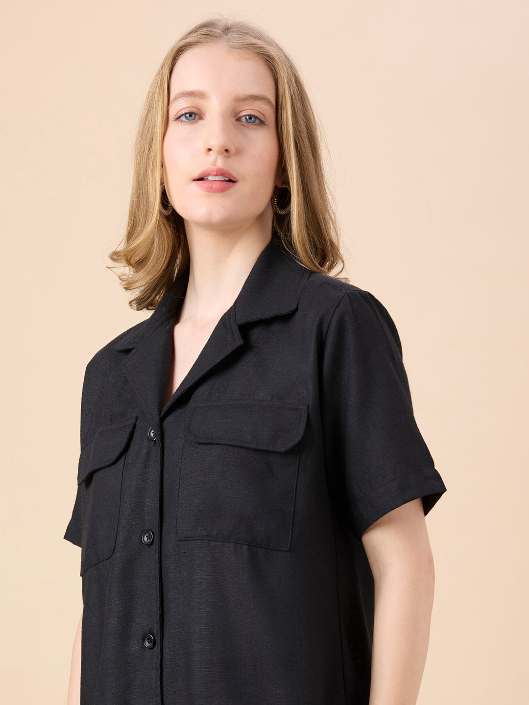 TAYLOR IN CAMP-COLLAR SHIRT WITH POCKETS BLACK
