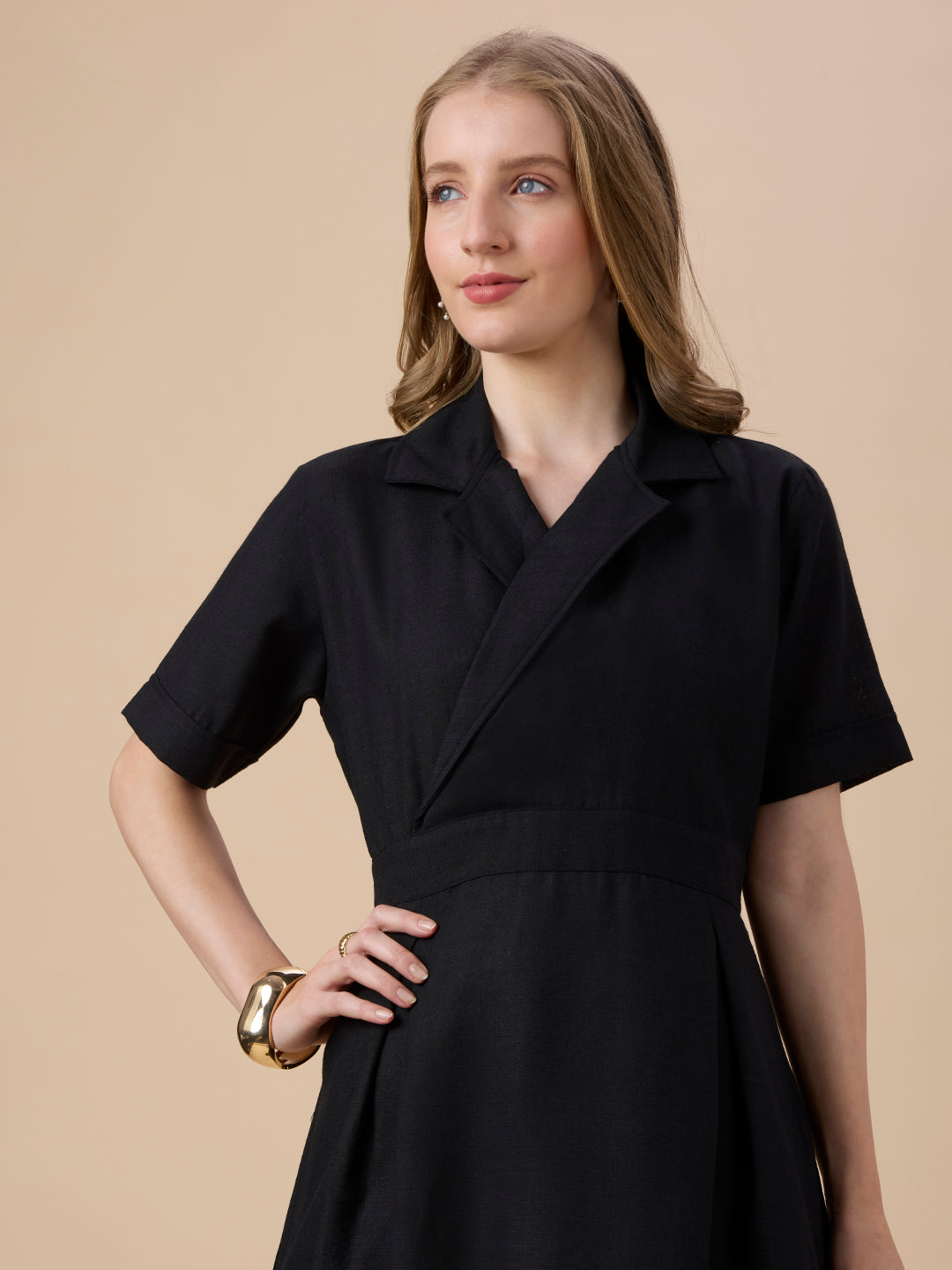 AUDREY IN BLACK COLLARED LONG DRESS
