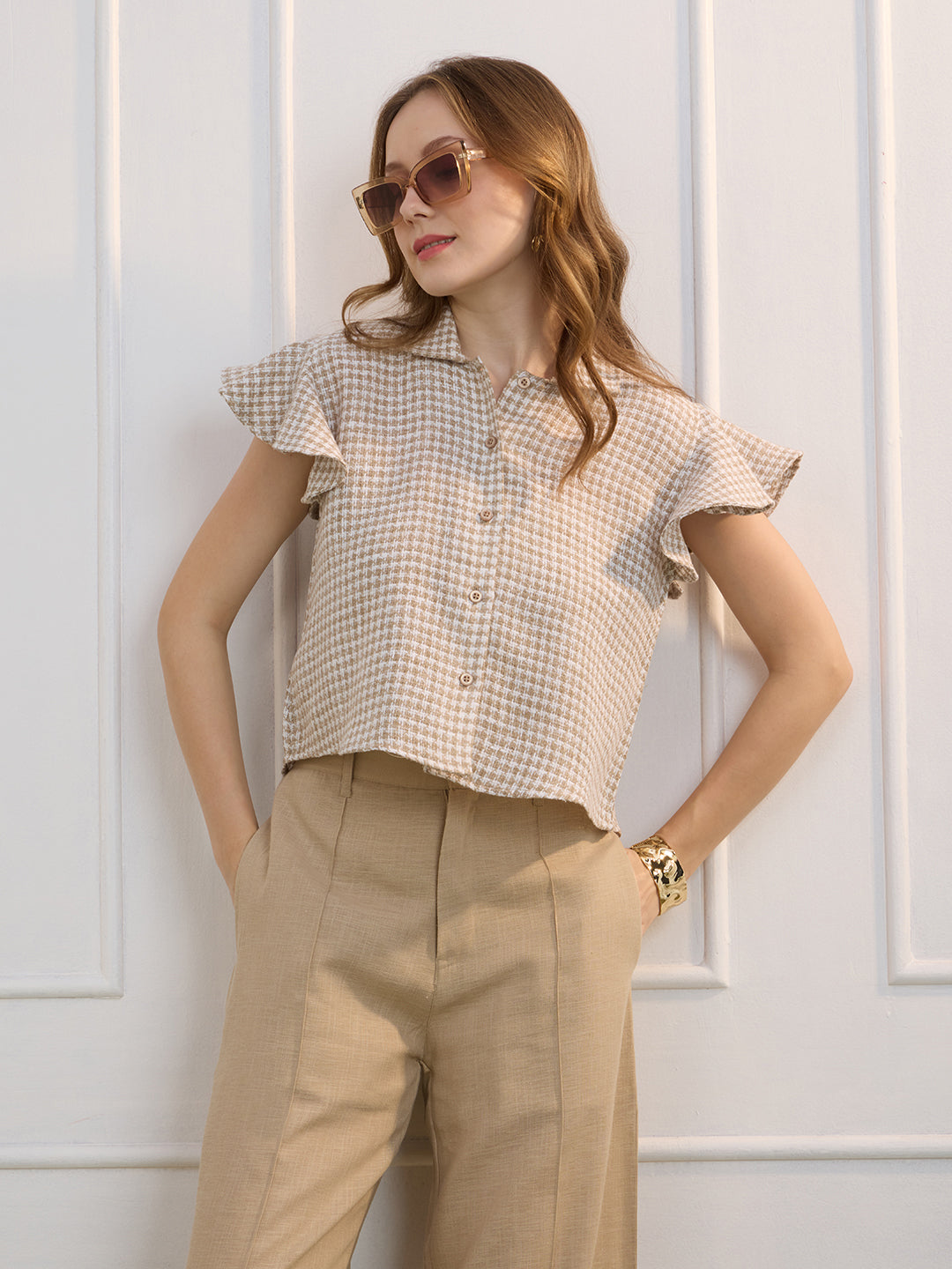 MASHA IN BEIGE SHORT LENGTH SHIRT