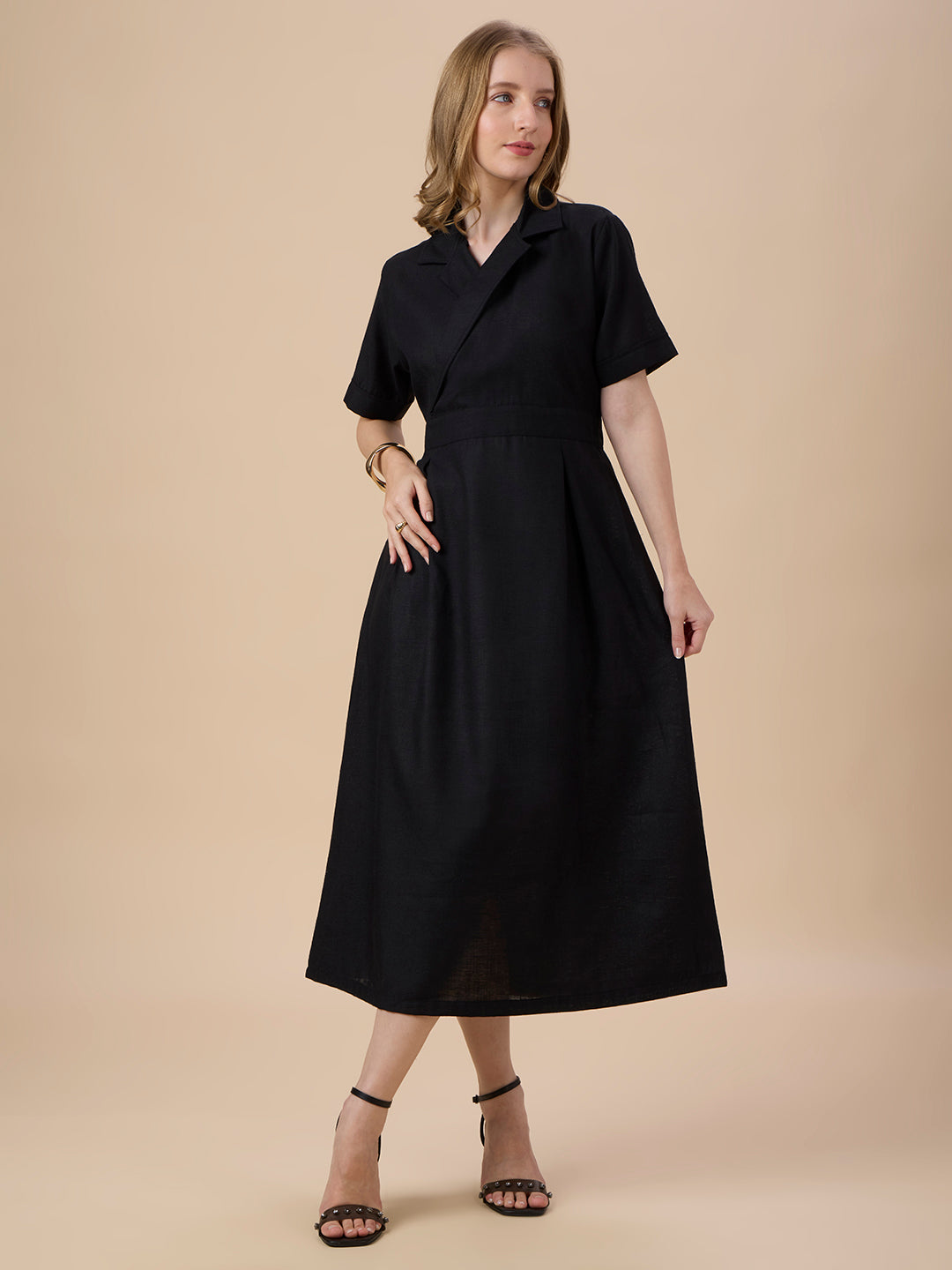 AUDREY IN BLACK COLLARED LONG DRESS