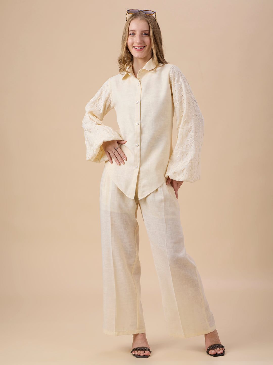CLARA IN EMBROIDERED BALLOON SLEEVES SHIRT CREAM