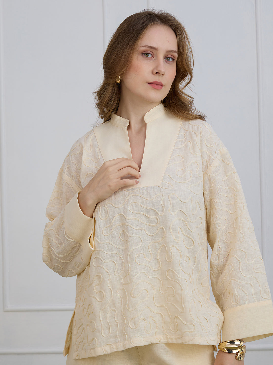 PAIGE IN CREAM COLOR EMBROIDERED TOP