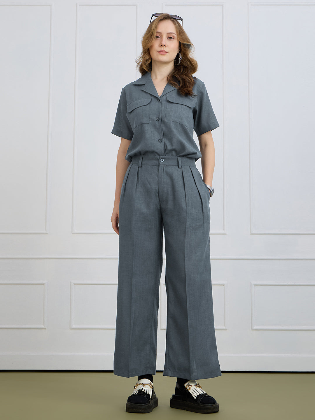 ALICE IN TWIN PLEATED GREY TROUSERS
