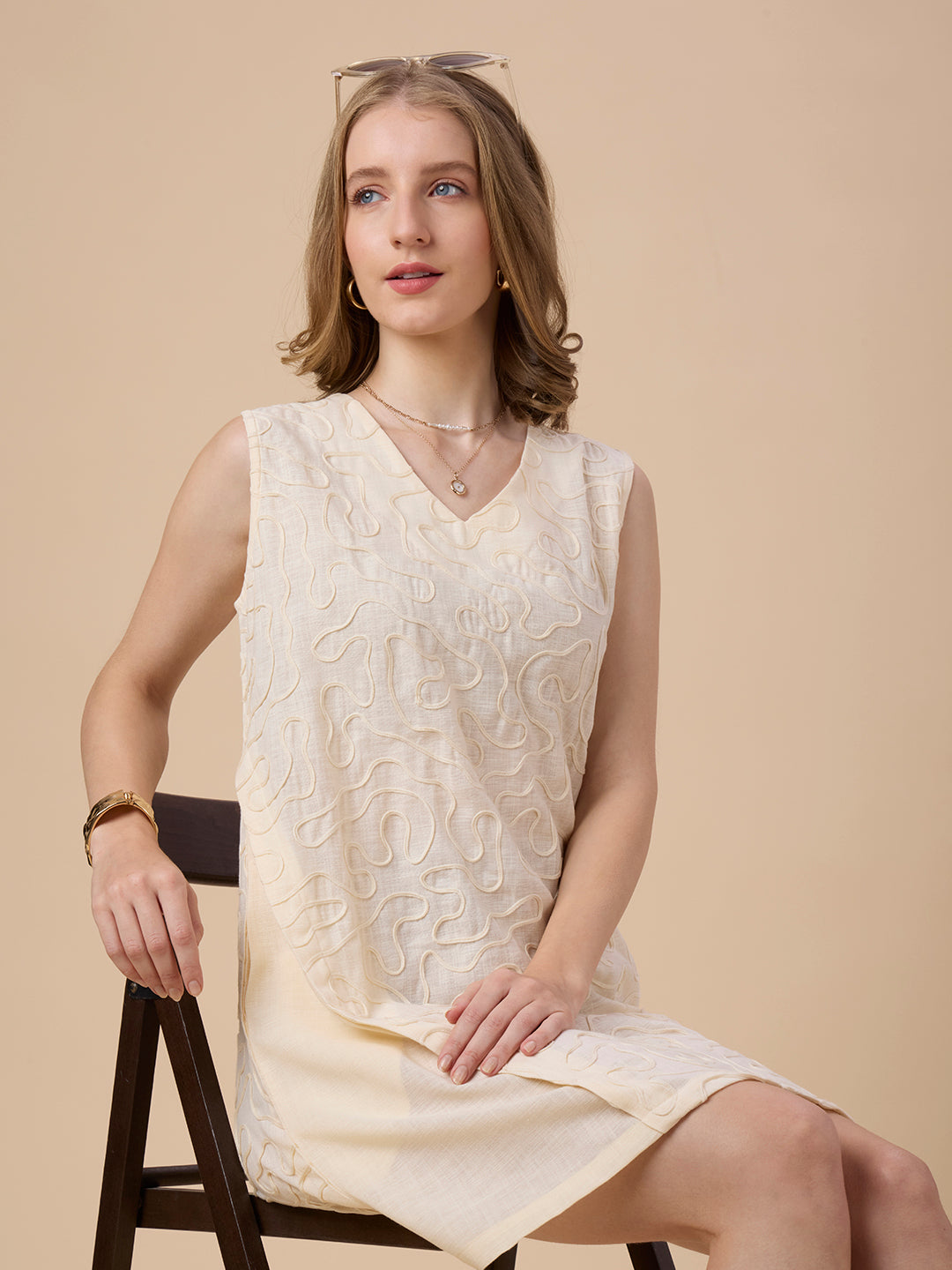 MARRY IN CREAM EMBROIDERED A-LINE DRESS