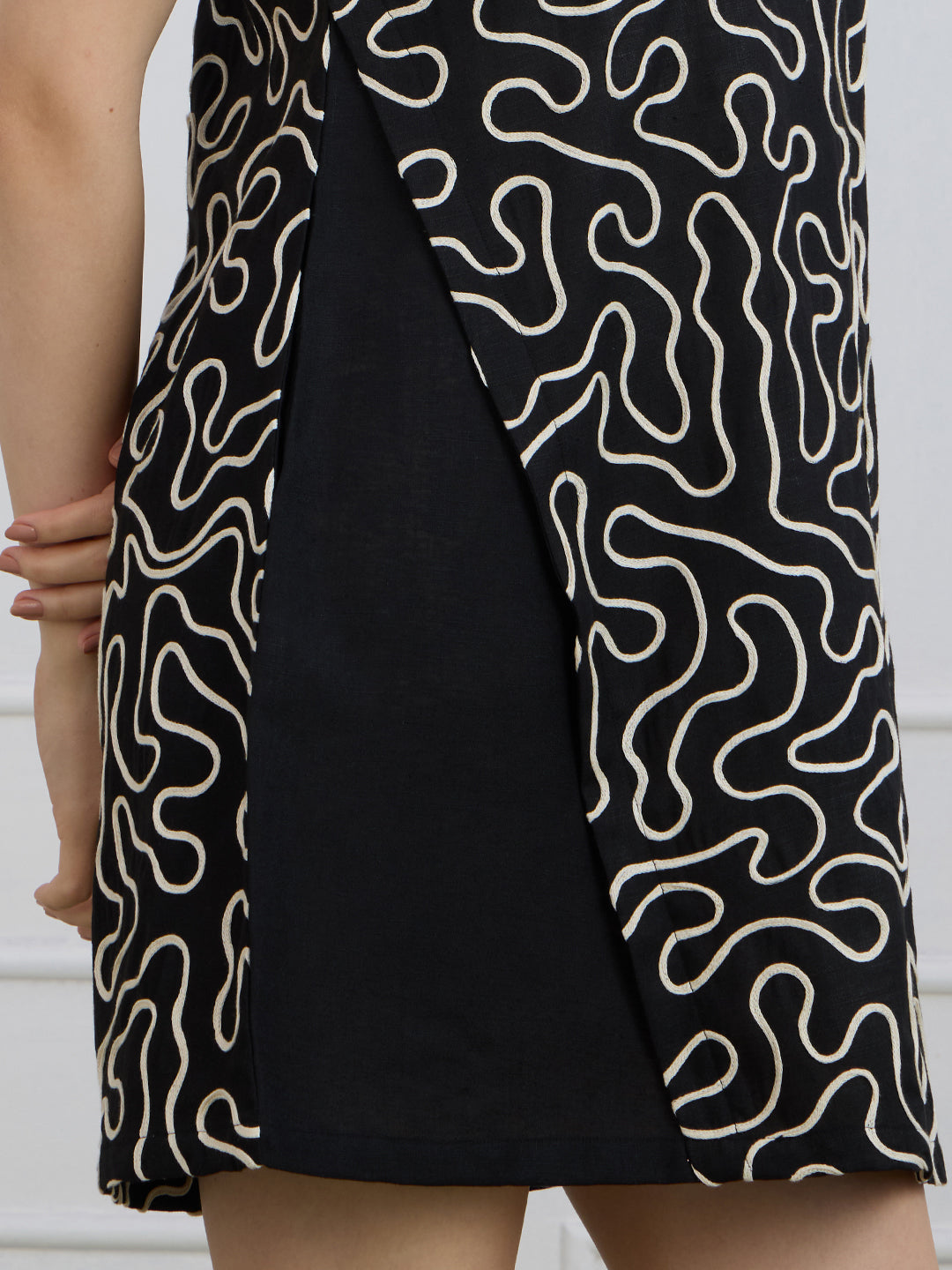 MARRY IN BLACK EMBROIDERED A-LINE DRESS