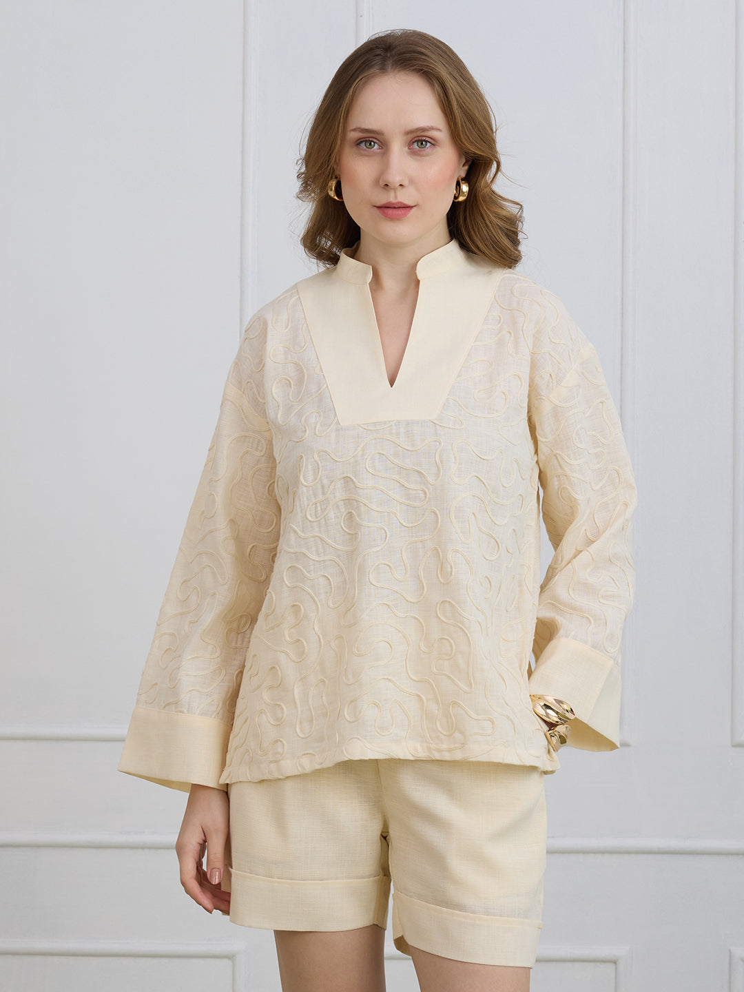 PAIGE IN CREAM COLOR EMBROIDERED TOP