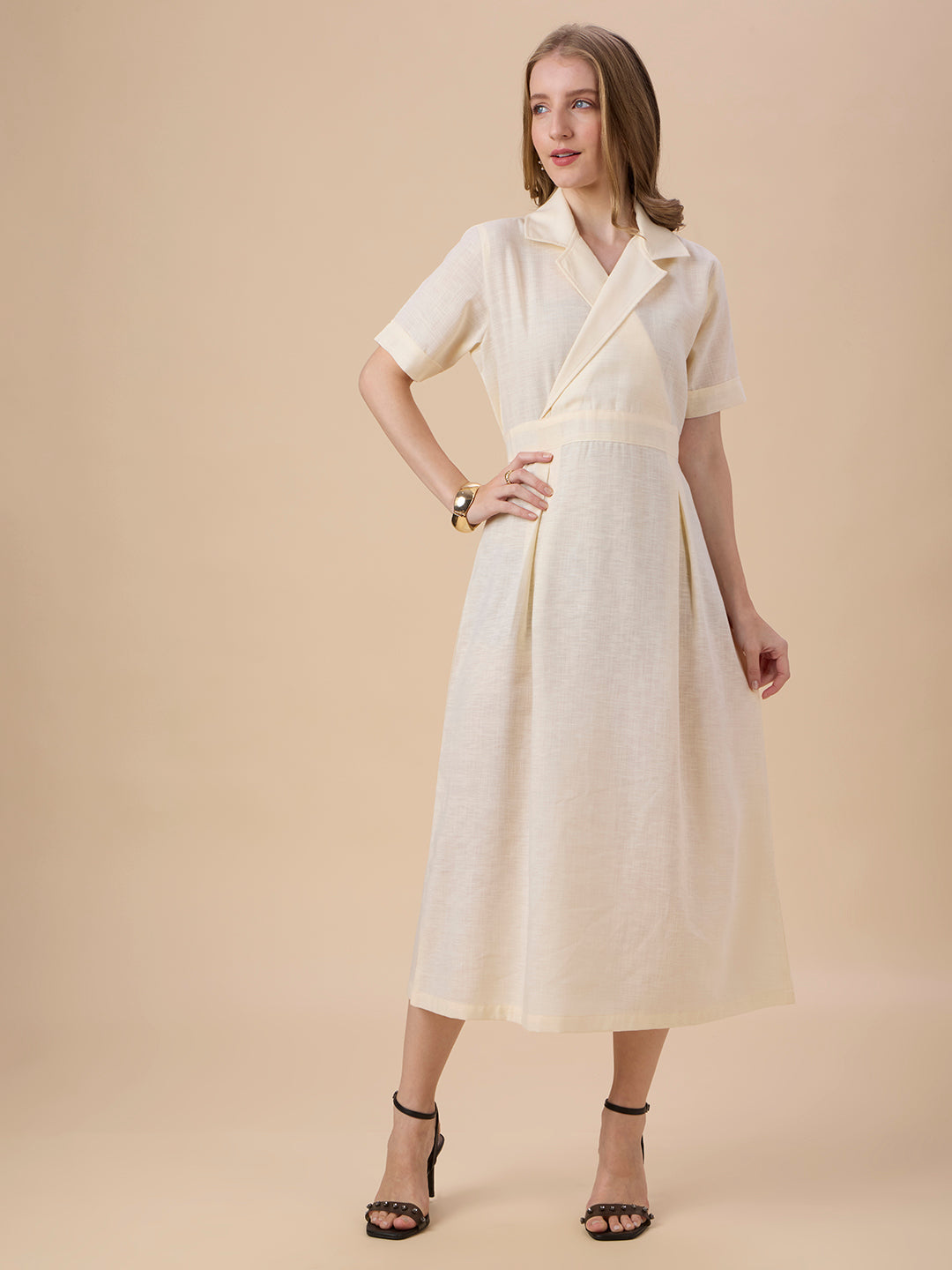 AUDREY IN CREAM COLLARED LONG DRESS