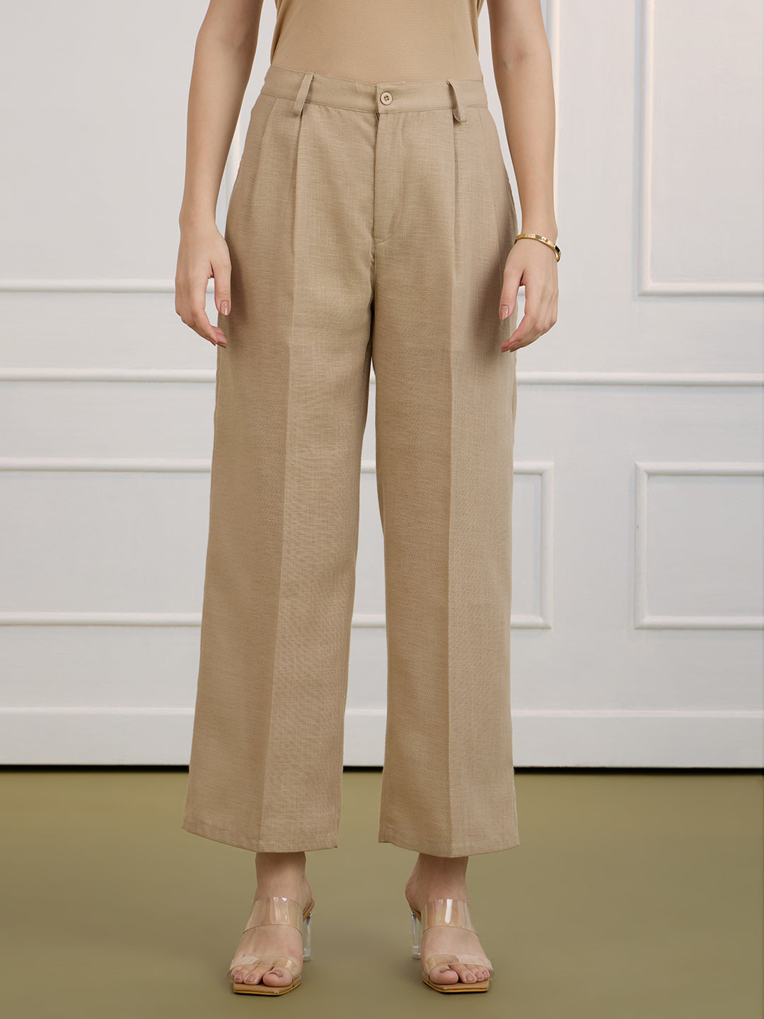 ALICE IN TWIN PLEATED BEIGE TROUSERS