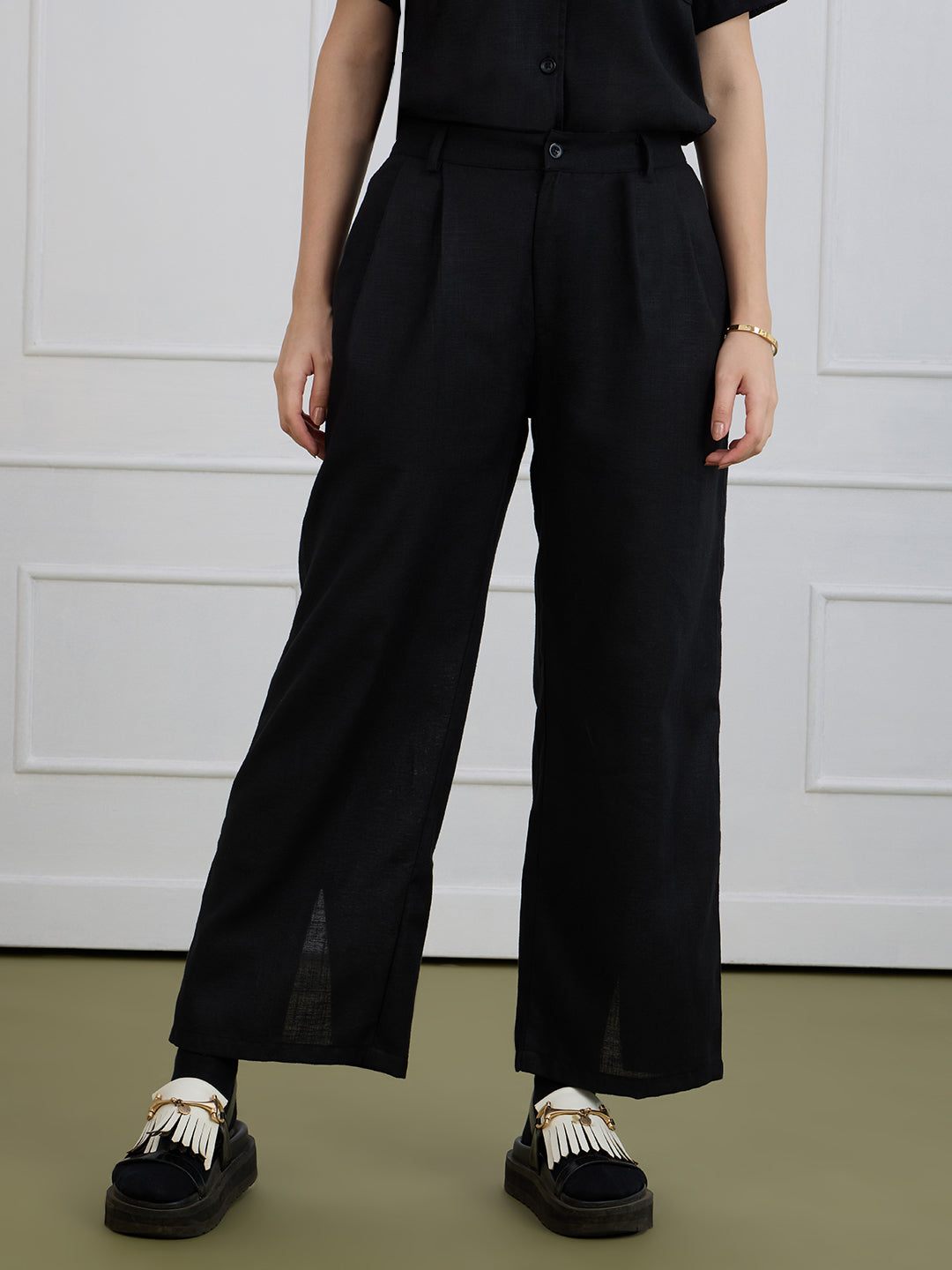 ALICE IN TWIN PLEATED BLACK TROUSERS