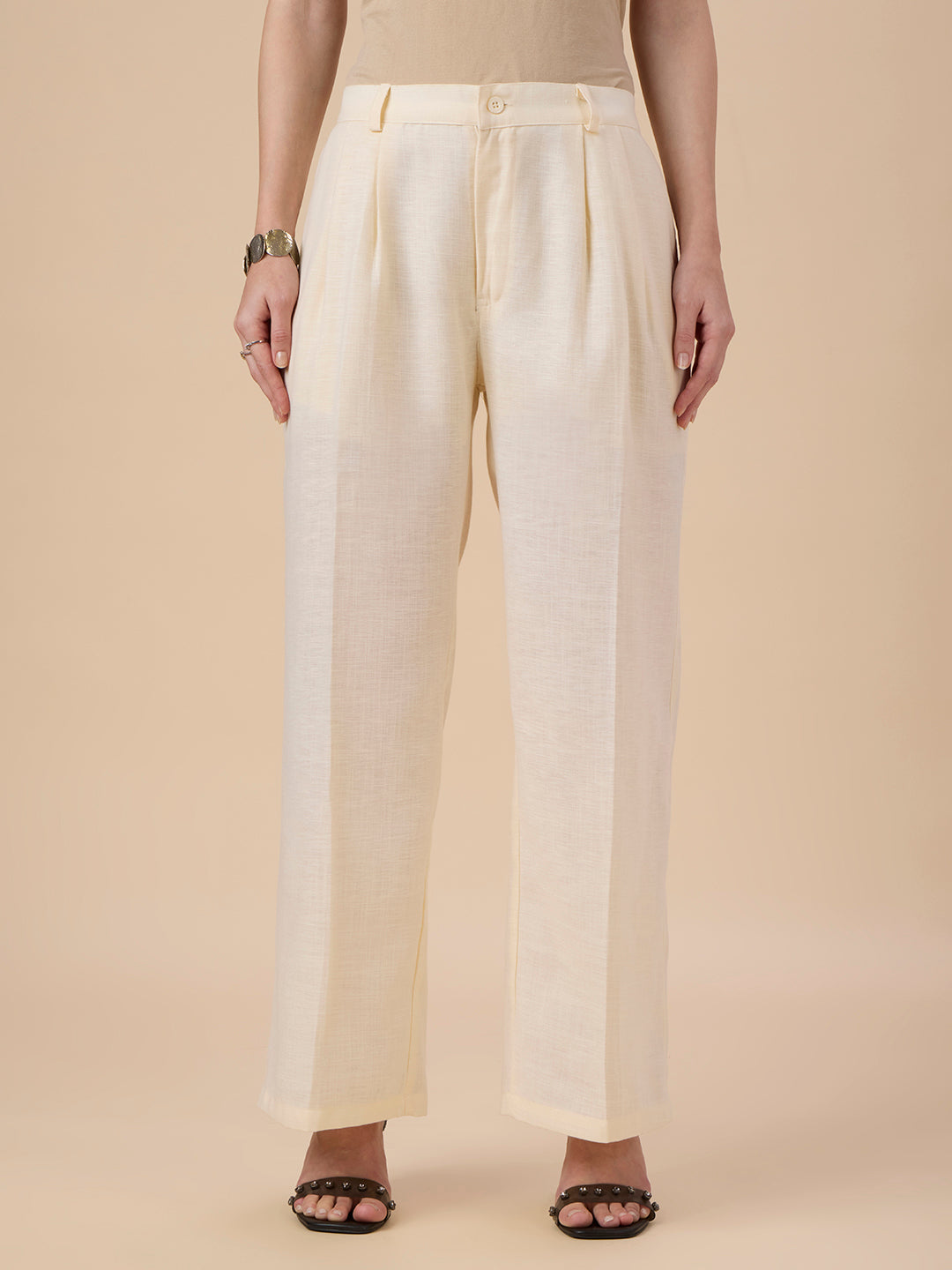 ALICE IN TWIN PLEATED CREAM TROUSERS