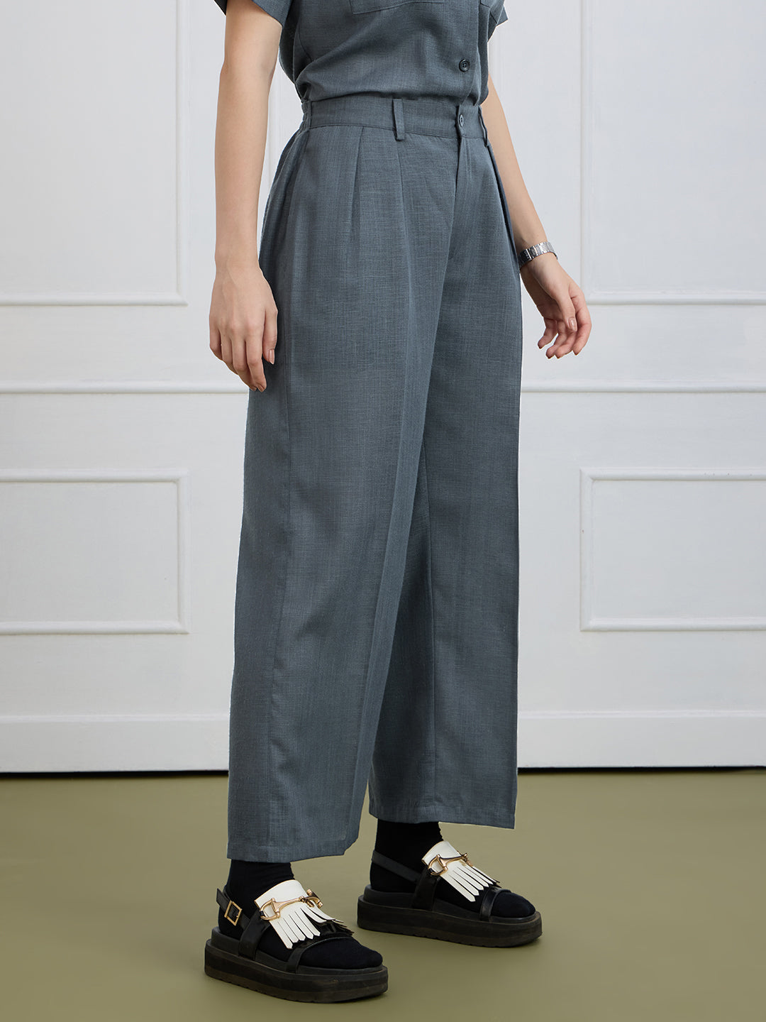 ALICE IN TWIN PLEATED GREY TROUSERS