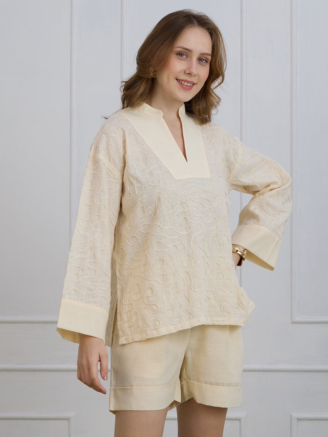PAIGE IN CREAM COLOR EMBROIDERED TOP