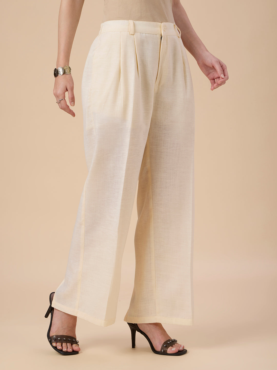 ALICE IN TWIN PLEATED CREAM TROUSERS
