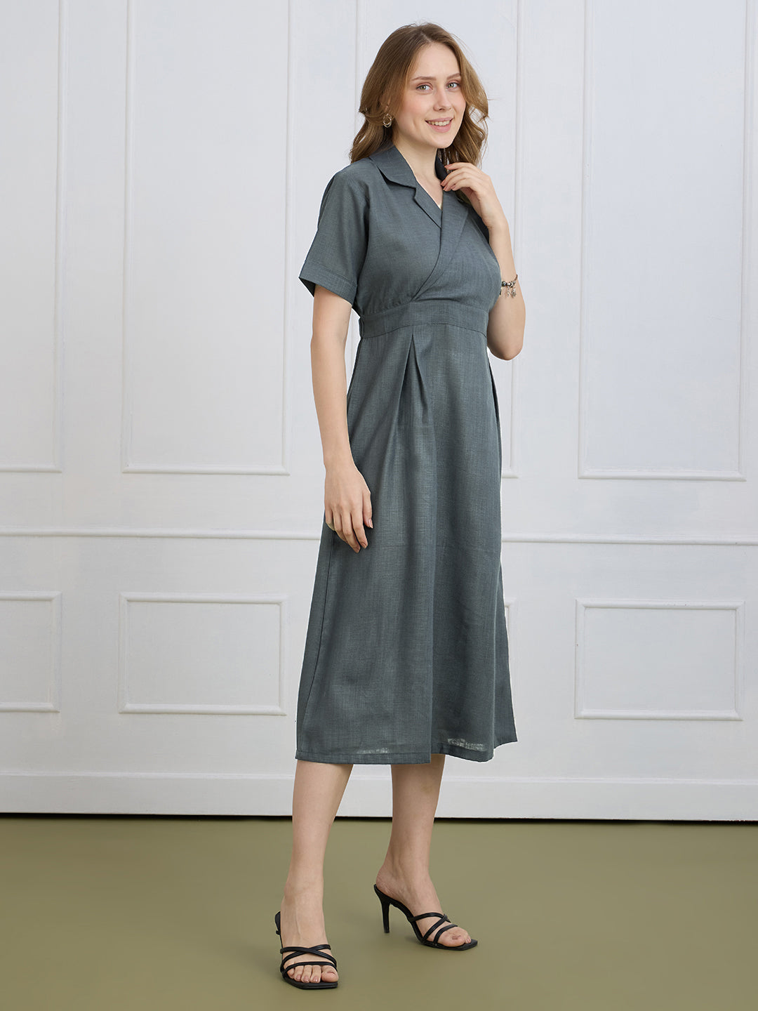 AUDREY IN GREY COLLARED LONG DRESS