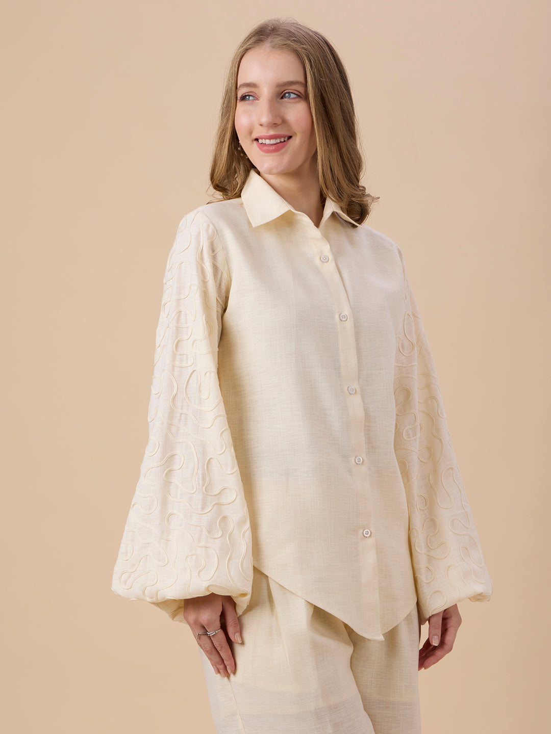 CLARA IN EMBROIDERED BALLOON SLEEVES SHIRT CREAM