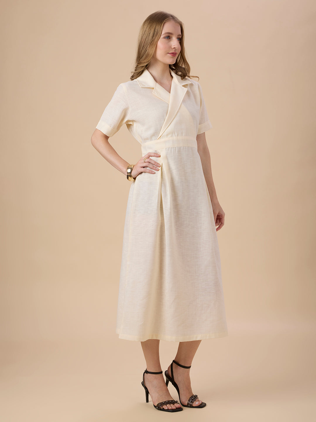AUDREY IN CREAM COLLARED LONG DRESS