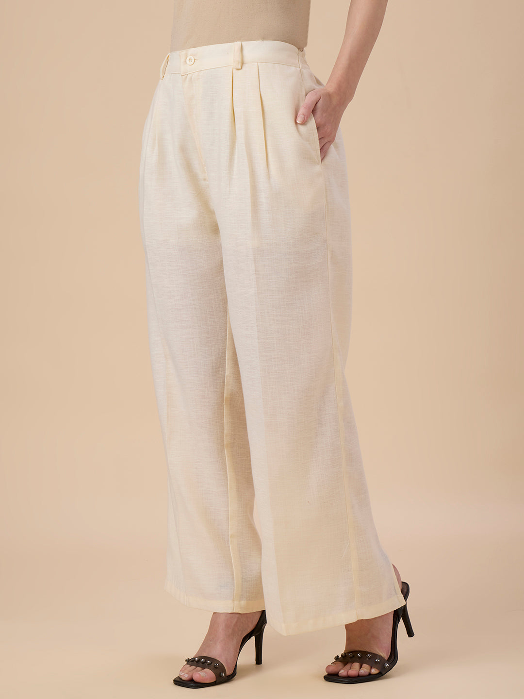 ALICE IN TWIN PLEATED CREAM TROUSERS