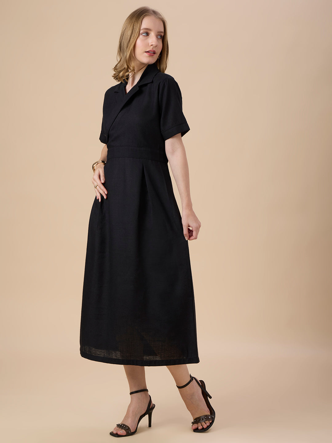 AUDREY IN BLACK COLLARED LONG DRESS