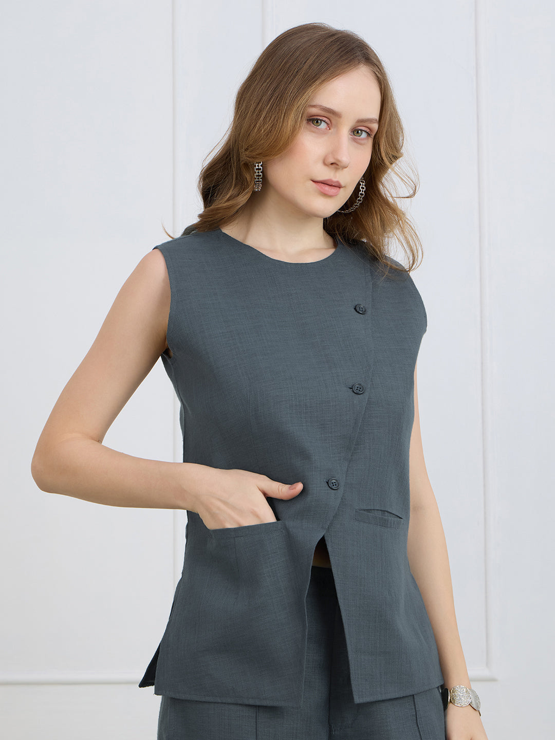 SASHA IN GREY WAISTCOAT